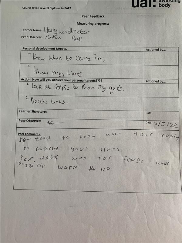 Tutor and Peer Feedback Forms Harry Leadbeater