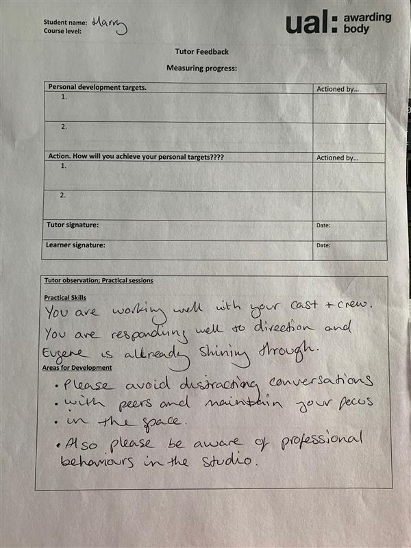 Tutor and Peer Feedback Forms Harry Leadbeater