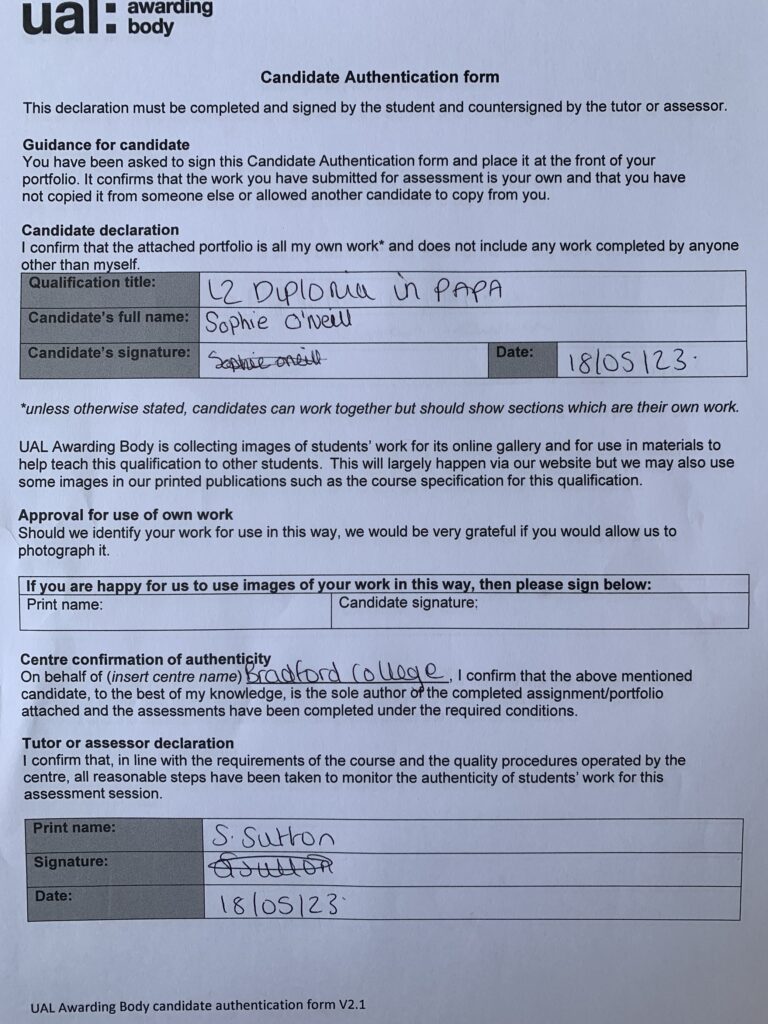 Authentication Form – Sophie O'Neill FMP